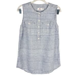 Vineyard Vines Stripped‎ Blue White Sleevelss Button Up Linen Top Sz 2 Nautical